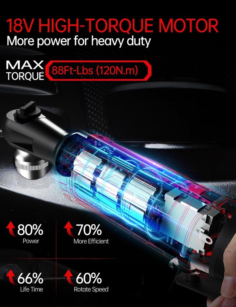 apex power 1/2 Inch Cordless Ratchet Wrench, for Milwaukee M18 Battery, 88Ft-Lbs, 0-400RPM, Electric Ratchet Wrench Set with Variable Speed Trigger, Reinforced Head, R&F Switch, 7 Sockets, 3/8" to 1/4" Adapter - Image 2